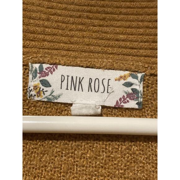 Pink Rose Brown Fuzzy Open Cardigan Sweater Women's Large Comfy Office - Picture 2 of 3